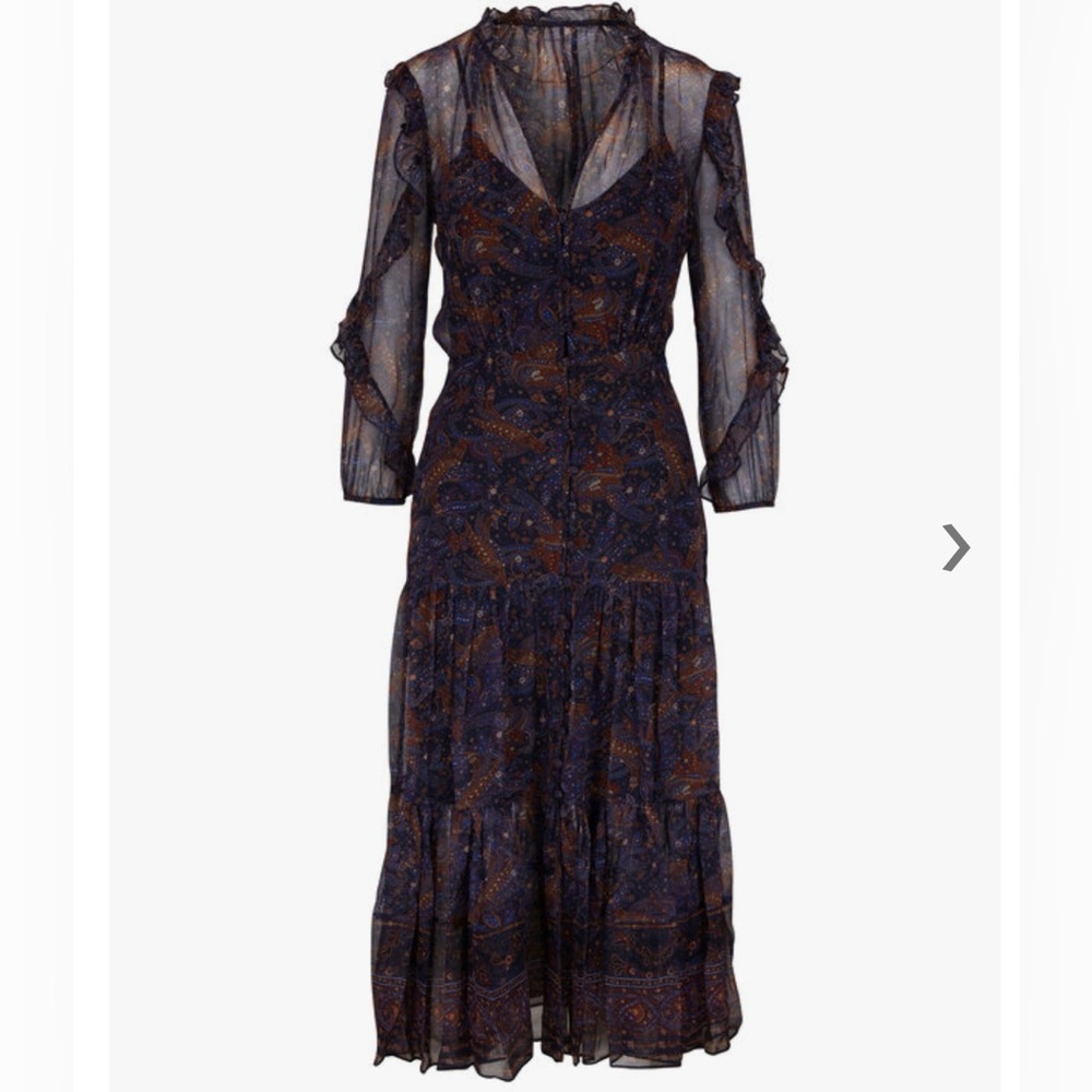 Veronica Beard Sheer Long Sleeve Dress in Navy and Brown